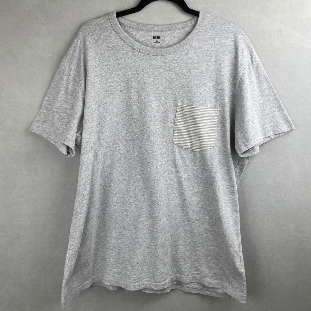Uniqlo Mens XL Gray Cotton Short Sleeve Pocket T-Shirt Normcore Striped Pocket